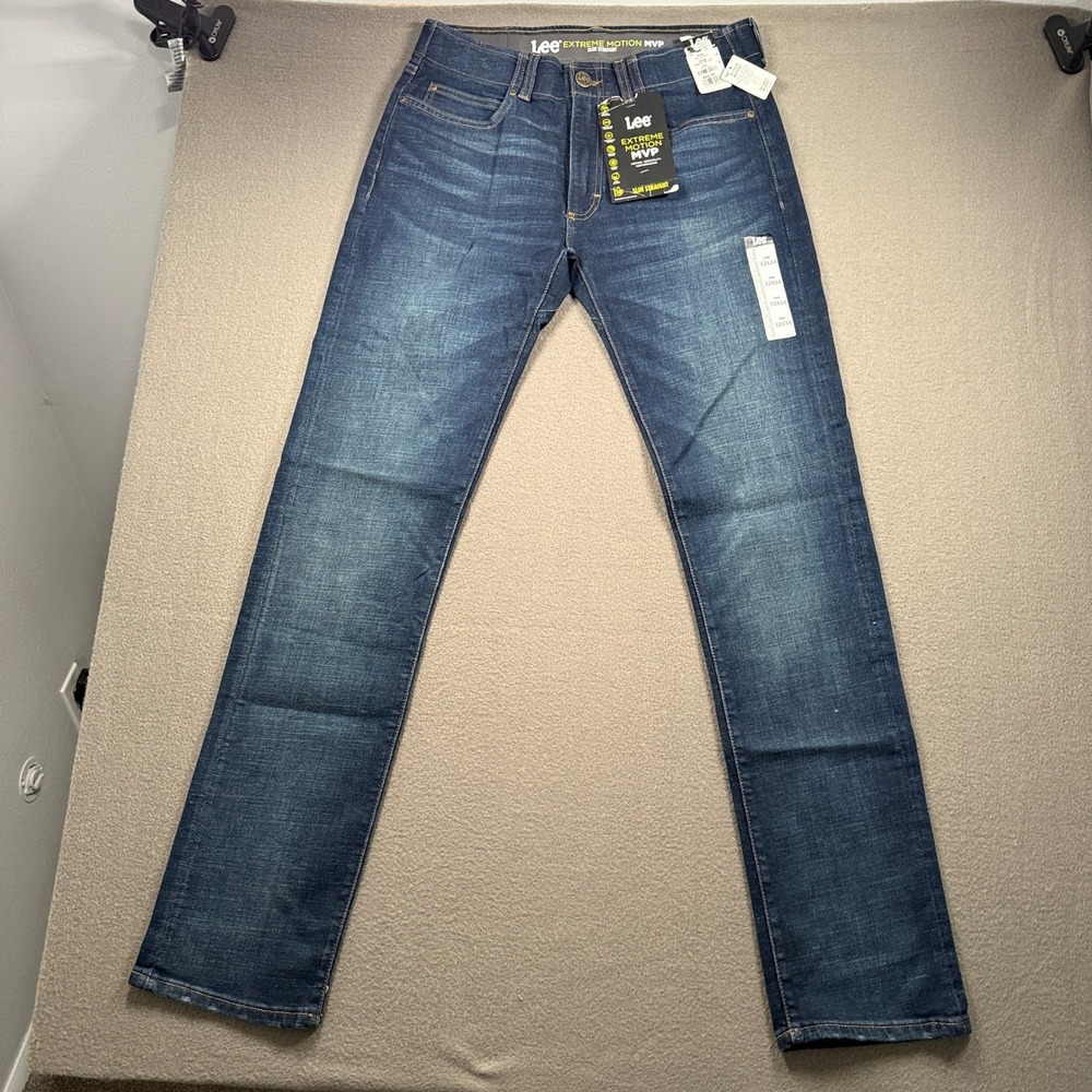Lee Extreme Motion MVP Mens 32x34 Dark Blue Slim Straight Jeans 2018461